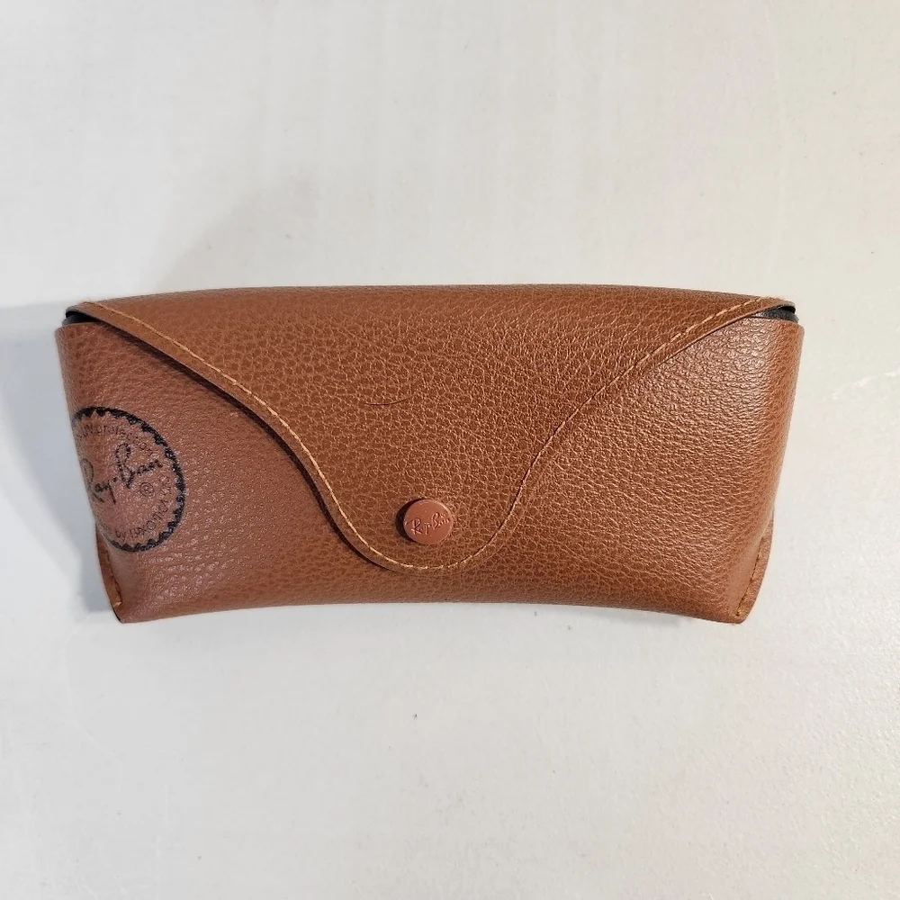 Ray-Ban Brown Pebbled Leather Glasses Case Semi-Soft Flip Top